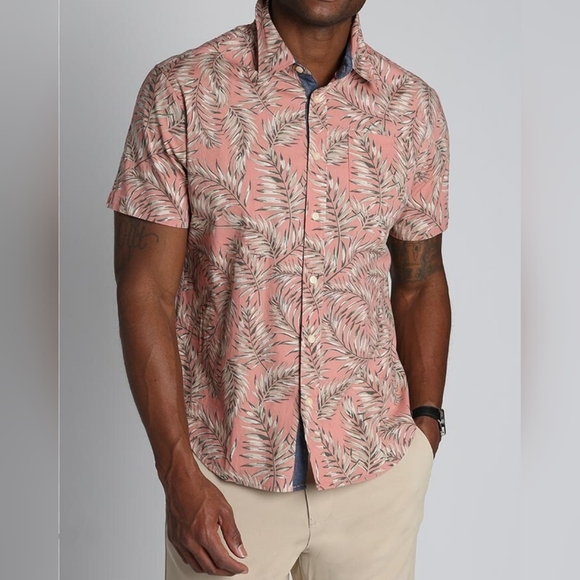 JACHS New York Men's Pink Red Tropical Hawaiian Short Sleeve Button-Up Shirt, S - Picture 1 of 9